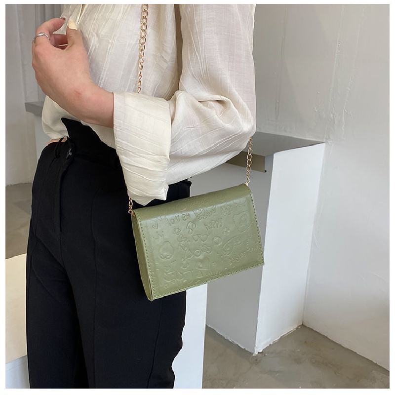 Túi Đeo Chéo Da PU Dáng Vuông Nhỏ Phối Dây Xích Thời Trang Cho Nữ