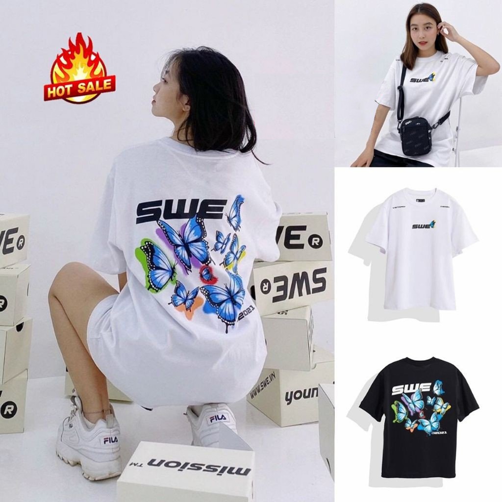 Áo thun tay lỡ form rộng - Áo thun Unisex giành cho nam nữ SWE C2011 2 màu đen - trắng siêu hót