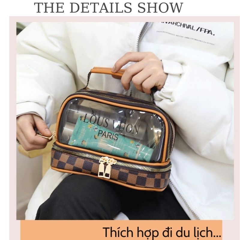 Túi đựng mỹ phẩm đồ du lịch LV nâu trong 2 ngăn chất liệu chống thấm nước mang đi chơi tiện lợi JUMITO T1.051