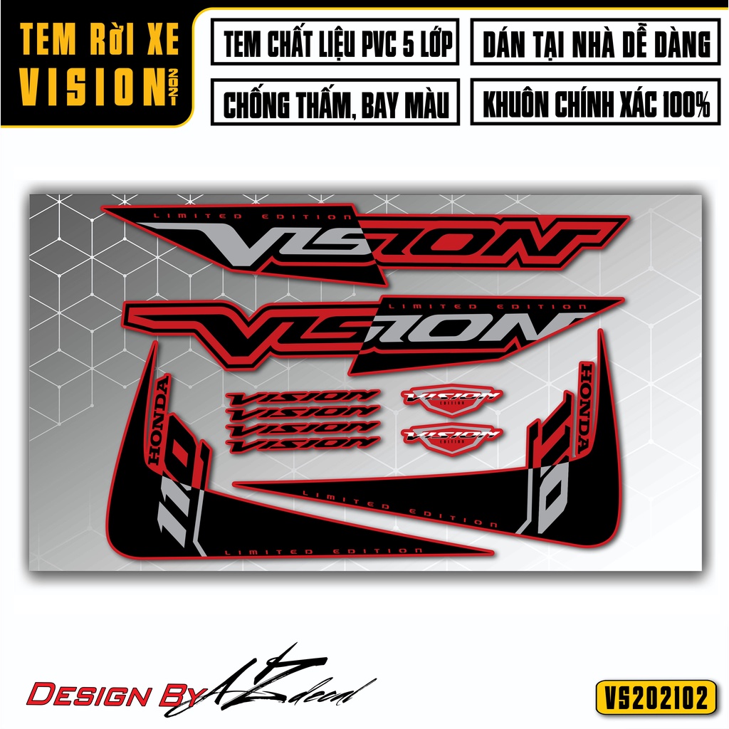 Tem Rời Xe Vision 2015 - 2022 Mẫu Logo Chữ Cách Điệu | VS02 | Decal Dán Xe Vision Chống Nước, Bền Màu, Dễ Sử Dụng