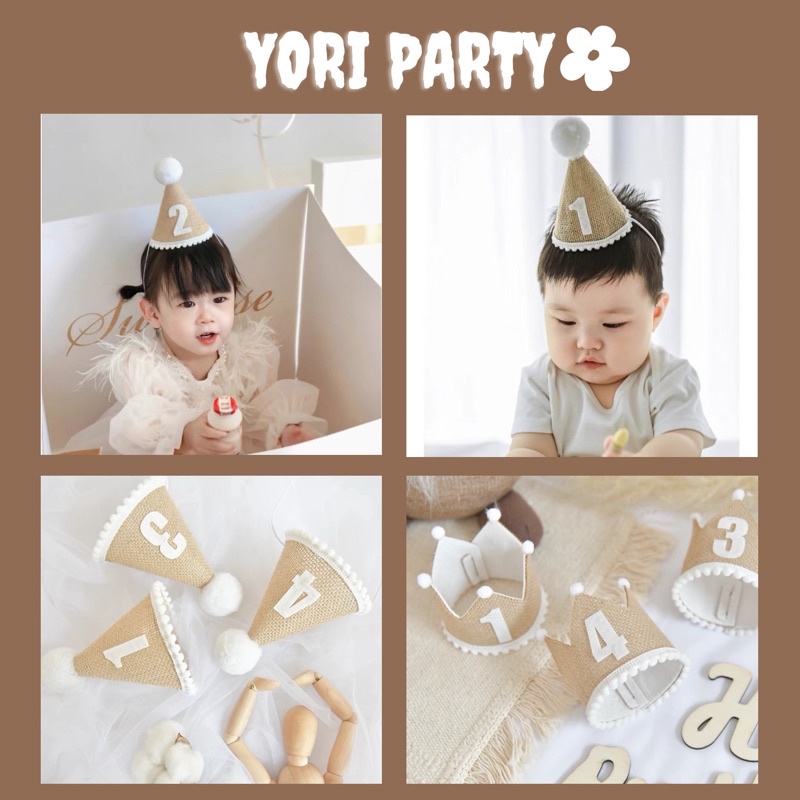 Nón Sinh Nhật Vải Bố Đáng Yêu Cho Bé từ 1-3 Tuổi, Nón Trang Trí Sinh Nhật - Yori Party