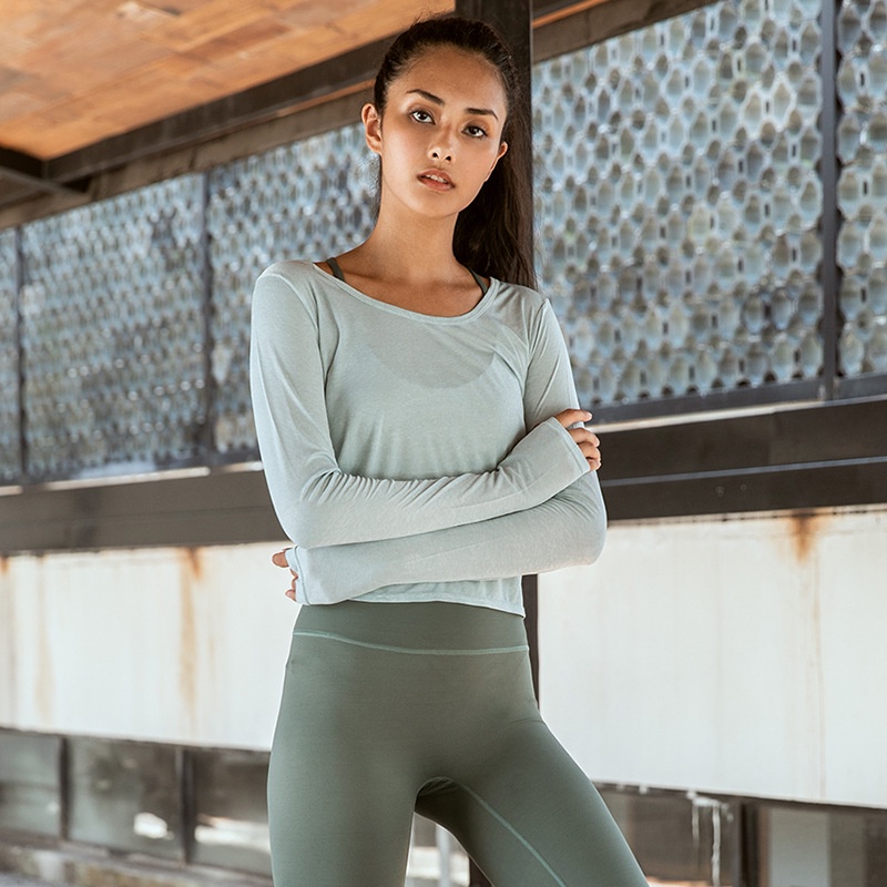 Áo Thun Thể Thao Tay Dài Dáng Ôm Hở Lưng Quyến Rũ Thời Trang Cho Nữ