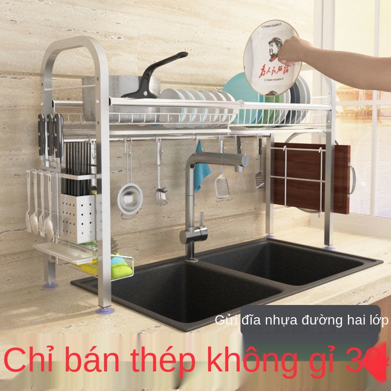 giá chậu inox 304, bát đĩa, thoát nước, bồn rửa phía trên bếp, để đĩa và đũa Hộp đựng đồ