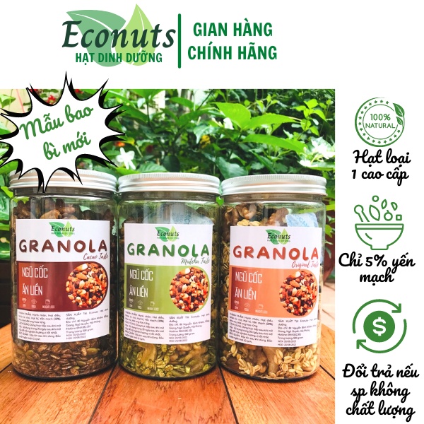 Granola ăn kiêng ECONUTS, ngũ cốc ăn sáng giảm cân 6 loại hạt dinh dưỡng 3 vị