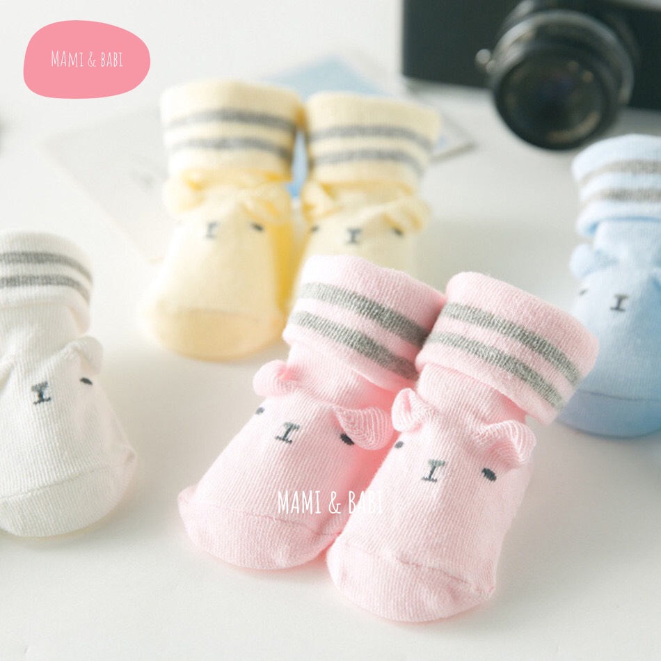 Tất vớ hình thú cho bé trai bé gái trẻ sơ sinh 0-6 tháng, tất cún cổ viền, vải mềm mại, chống trơn trượt MAMI BABI