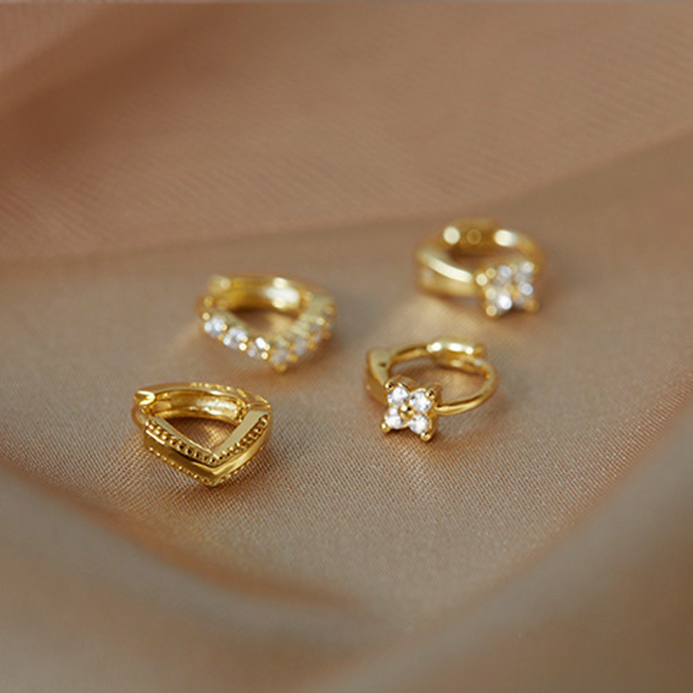 Khuyên tai hình vòng nhỏ đính đá lấp lánh thời trang cho nam nữ