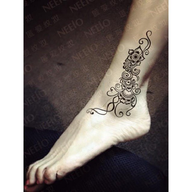 Hình xăm dán nữ tatoo hoa văn chân kích thước 15 x 21 cm