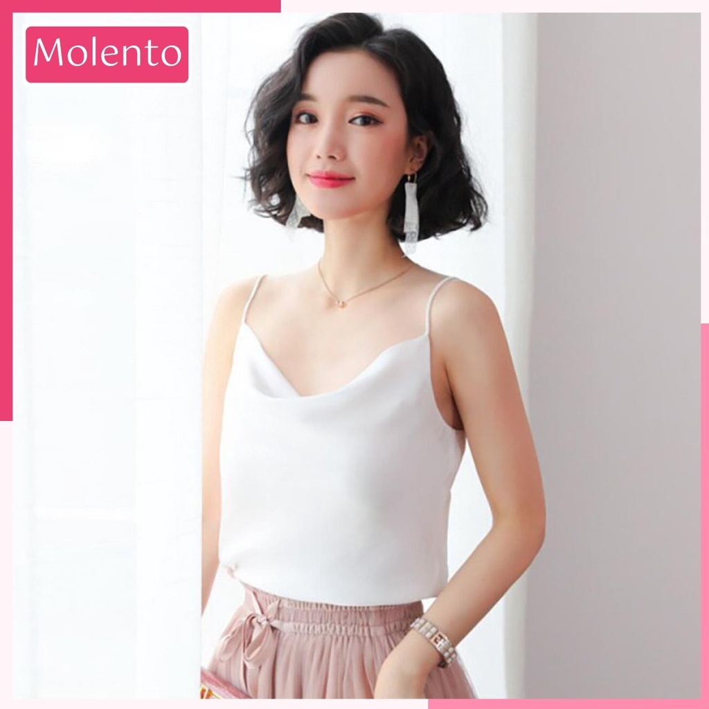 Áo 2 Dây Nữ Lụa Kiểu Cổ Đổ Cao Cấp Dây Áo Tùy Chỉnh Gợi Cảm Sexy Mềm Mịn Sang Chảnh Phong Cách Hàn Quốc Molento M07