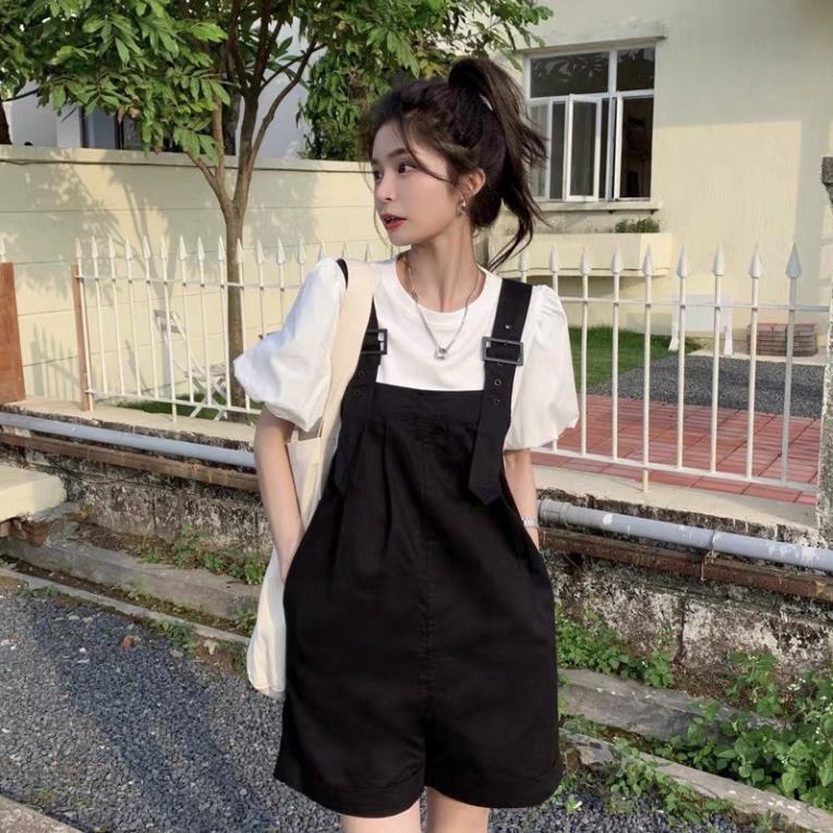 Yếm Quần Gấp Lai Có 4 Màu Xanh Lá Kem Đen Trắng Dành Cho Nữ Mina