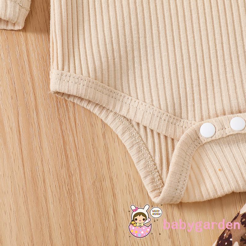 Bộ Áo Liền Quần Cổ Tròn Tay Cánh Tiên Màu Trơn + Quần Ống Loe Họa Tiết Da Báo / Bò Dành Cho Bé Gái 0-12 Tháng Tuổi