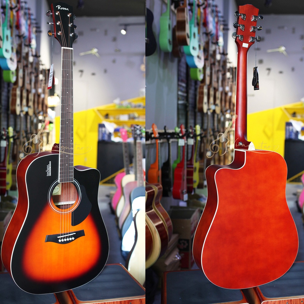 Đàn guitar acoustic Rosen G11 màu xì viền vàng sunburt chính hãng 41inch -tặng bao da phụ kiện- Vinaguitar phân phối