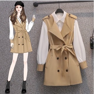Set áo sơ mi phối mix gile kèm đai