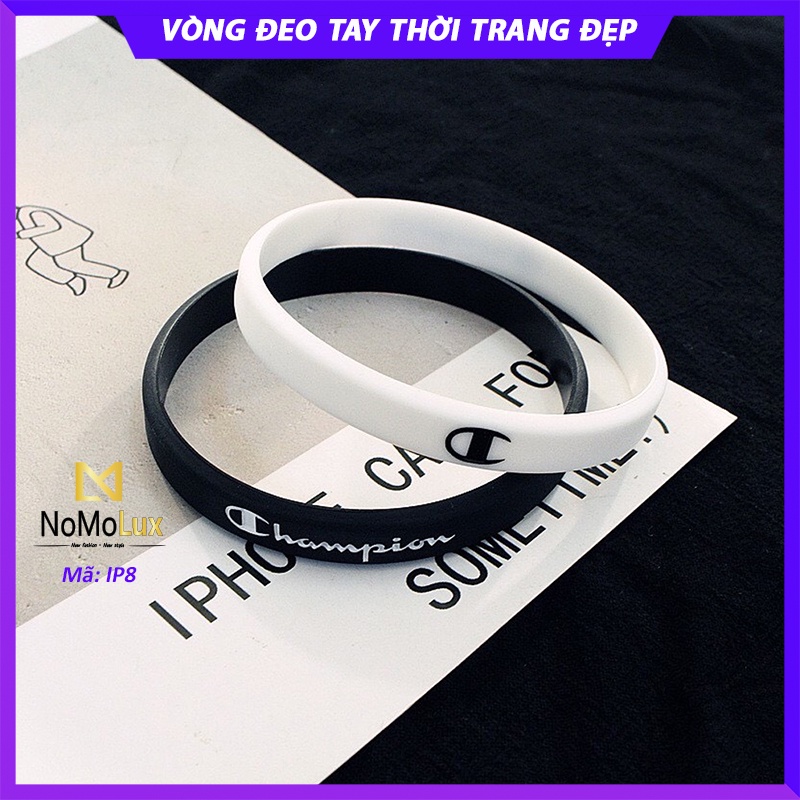 Vòng đeo tay nam nữ đẹp - mã IP8  Freeship  Vòng đeo tay cao su co giãn unisex hoạ tiết champion phong cách thể thao