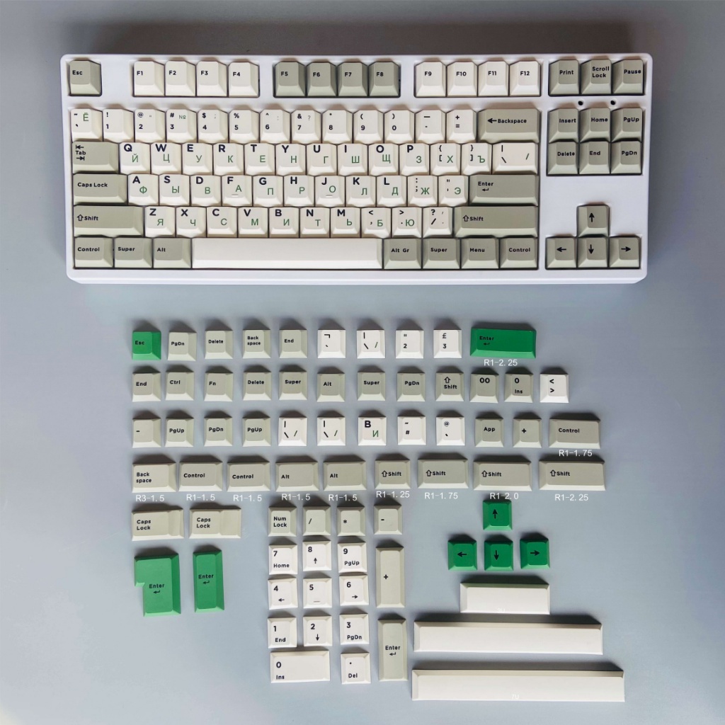 Keycap Cherry Green Russian nhựa PBT cao cấp, nút phím lắp cho bàn phím cơ phối màu retro cổ điển - Kicap