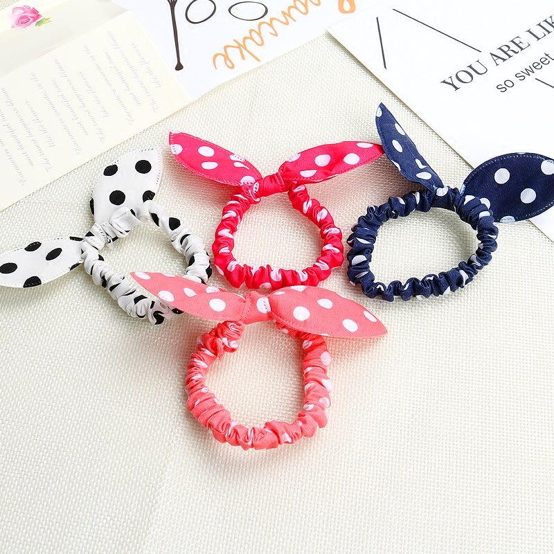 Dây cột tóc tai thỏ, bền chắc  họa tiết chấm bi giá rẻ, nữ tính PK696