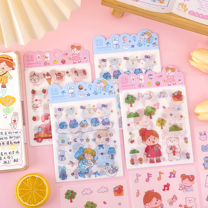 Sticker Dán Trang Trí Sổ Tay Hình Cô Gái Hoạt Hình Dễ Thương