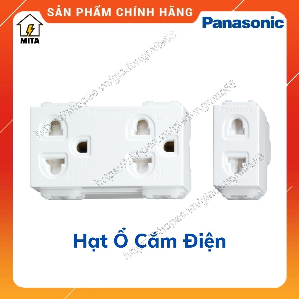 Hạt ổ cắm Panasonic Wide - Ổ cắm đơn 2 chấu 1081-7SW - Ổ cắm đôi 3 chấu WEV1582-7SW - MITA