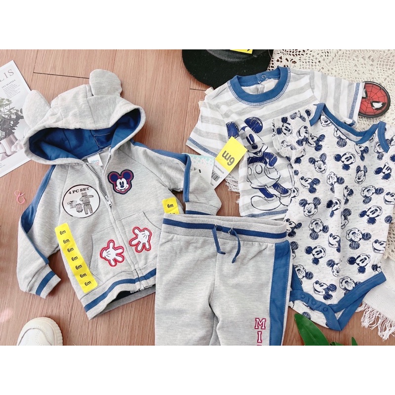 Set 4ct bộ nỉ+body Mickey sz 3-24M