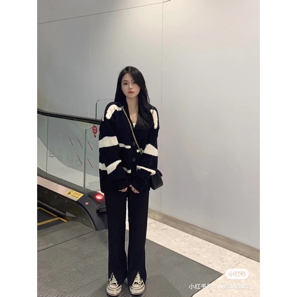 Lea - Cardigan trắng đen đơn giản