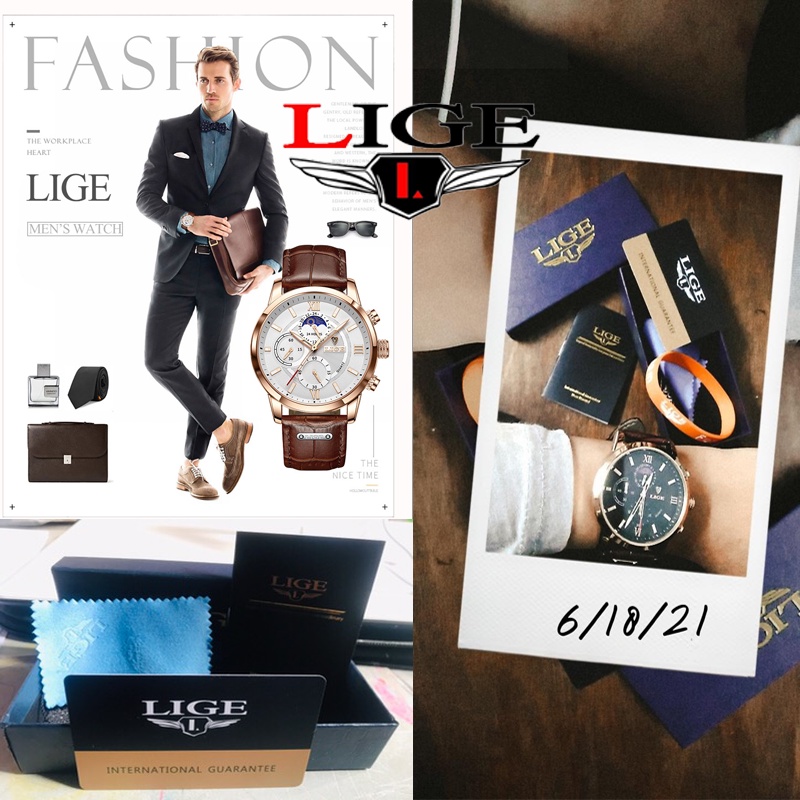 LIGE Đồng Hồ Nam Dây Da Chống Thấm Nước Của Hãng Ligee