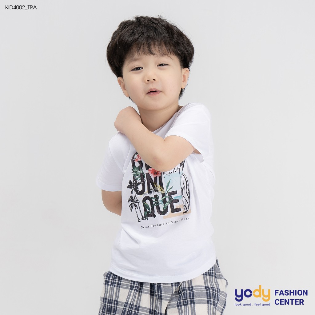 Áo phông trẻ em YODY cotton in chữ đi biển thoải mái mát mẻ KID4002