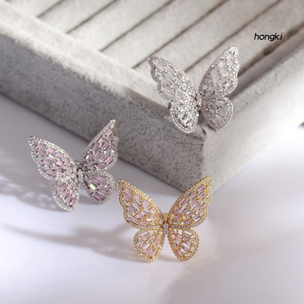 BUTTERFLY Nhẫn Hợp Kim Hình Bướm Đính Đá Thời Trang Cho Nữ