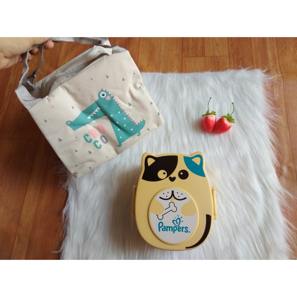 [Hình thật] Hộp Cơm Bento Xinh 2 Ngăn dễ thương Quai gài chắc chắn chống đổ thức ăn