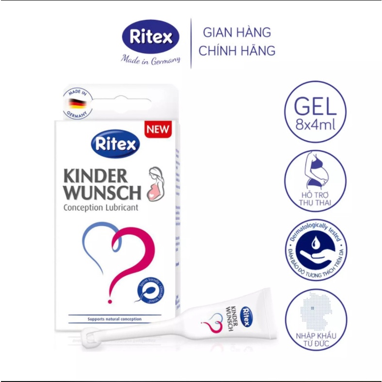 Gel bôi trơn Ritex Kinder Wunsch hỗ trợ thụ thai tự nhiên - hộp 8 tuýp x 4ml- RGK001