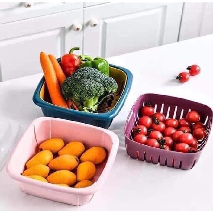 Bộ Rổ Nhựa Kèm Chậu Có Nắp Đậy 3in1 Tiện Dụng, Rổ Nhựa Kèm Chậu Đa Năng Tiện Lợi Shopmegold1