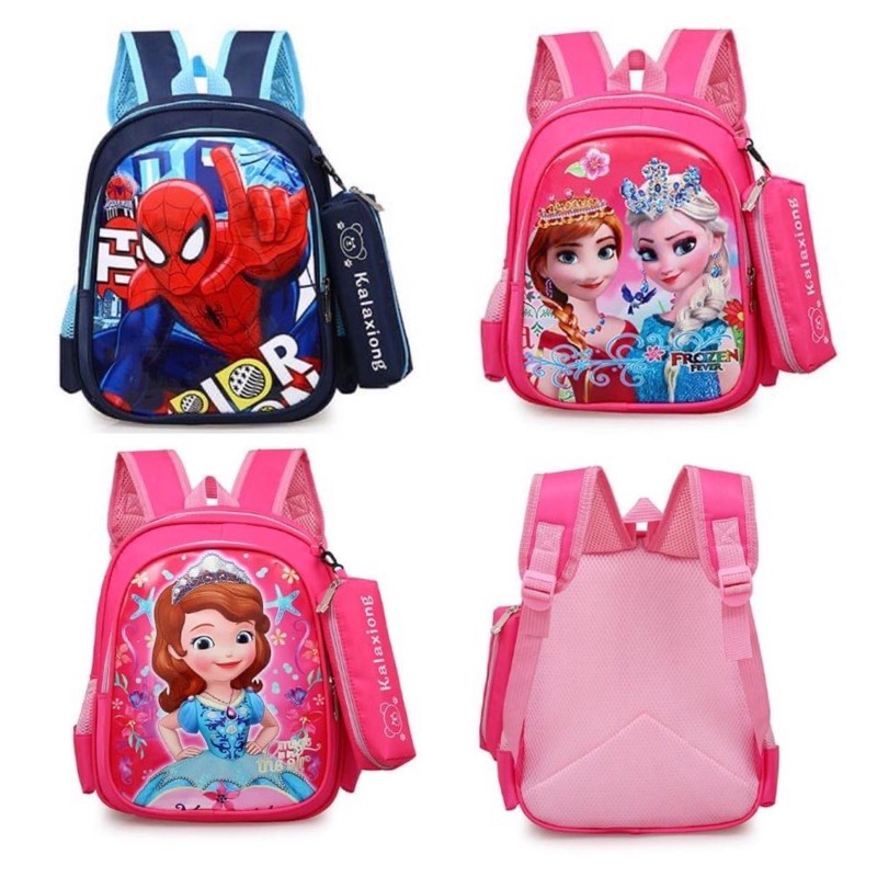 Balo hoạt hình Elsa, Sofia, Spiderman, Người nhện, size mầm non