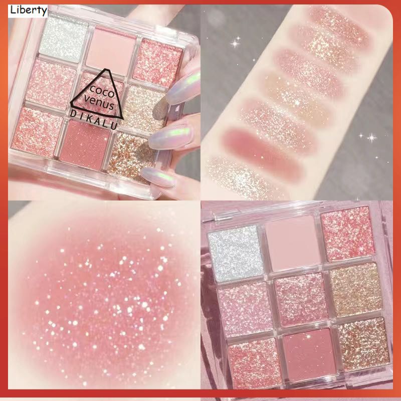 Bảng phấn trang điểm mắt DIKALU 9 màu lì và ánh nhũ kết hợp lâu trôi tiện lợi | BigBuy360 - bigbuy360.vn
