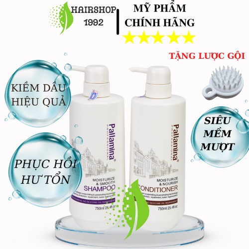 Dầu gội dầu xả keratin colagen Pallamina kiềm dầu phục hồi tóc hư tổn | Bộ dầu gội xả 750ml * 2