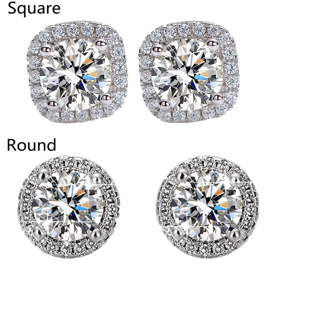 💮LANFY💮 New 925 Sterling|Fashion Square Zircon|Stud Earrings Gift Jewellery Wedding Luxury Round Female Womens