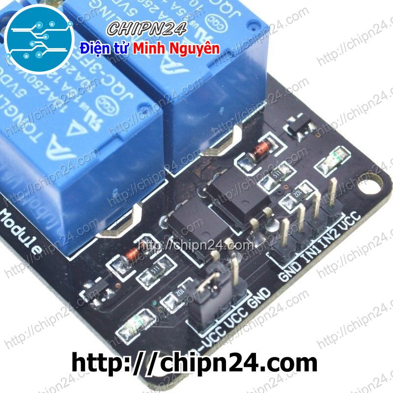 [1 CÁI] Module 2 Relay với Opto cách ly (kích thấp) (5VDC)