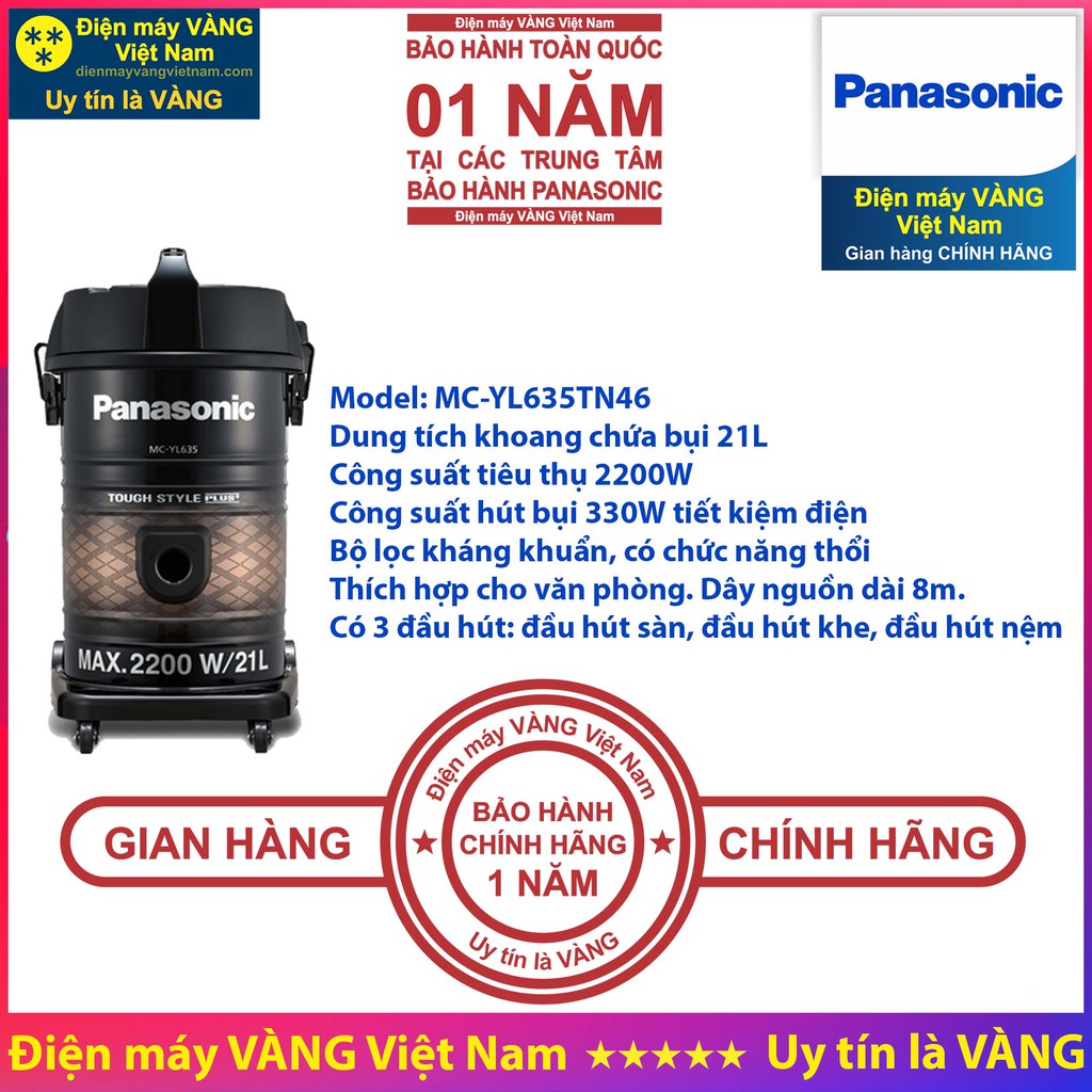 Máy hút bụi công nghiệp Panasonic MC-YL631RN46 MC-YL635TN46 MC-YL637SN49 - Hàng chính hãng