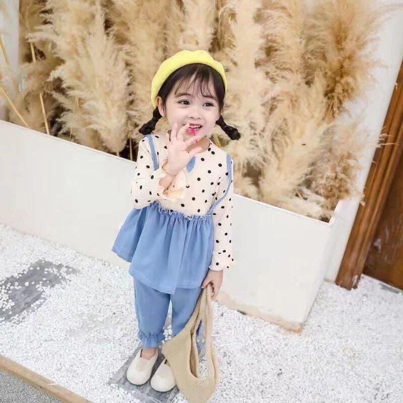 (3 màu) Bộ thỏ chấm bi thời trang cho bé gái từ 7 - 17kg