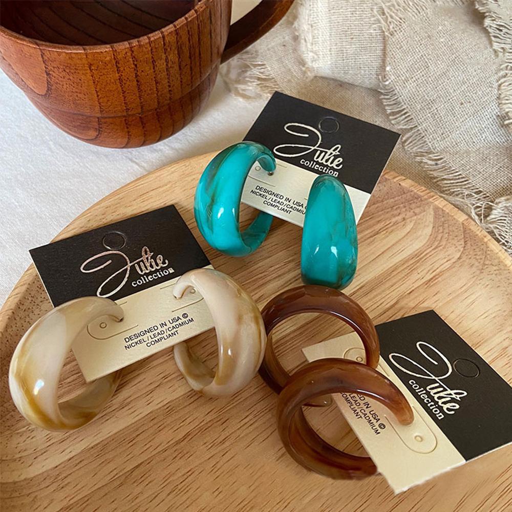 Bông Tai Hình Chữ C Bằng Nhựa Resin Acrylic Kiểu Vintage Hàn Quốc Back2Lilife