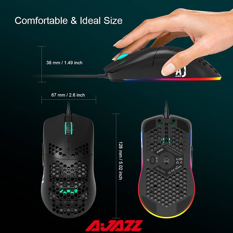Ajazz AJ390 / AJ390R Chuột chơi game có dây USB 6 nút Chuột nhẹ 16000DPI RGB có thể lập trình cho máy tính xách tay chơi game máy tính xách tay