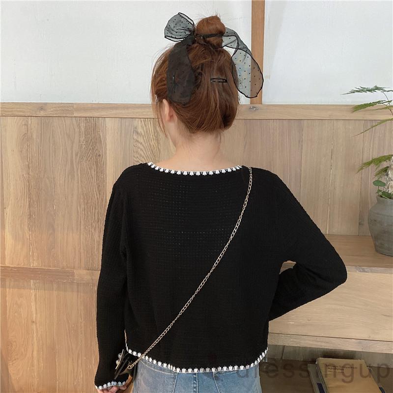 Áo Dệt Kim Tay Dài Dáng Rộng Phối Túi Thiết Kế Thanh Lịch Cho Nữ