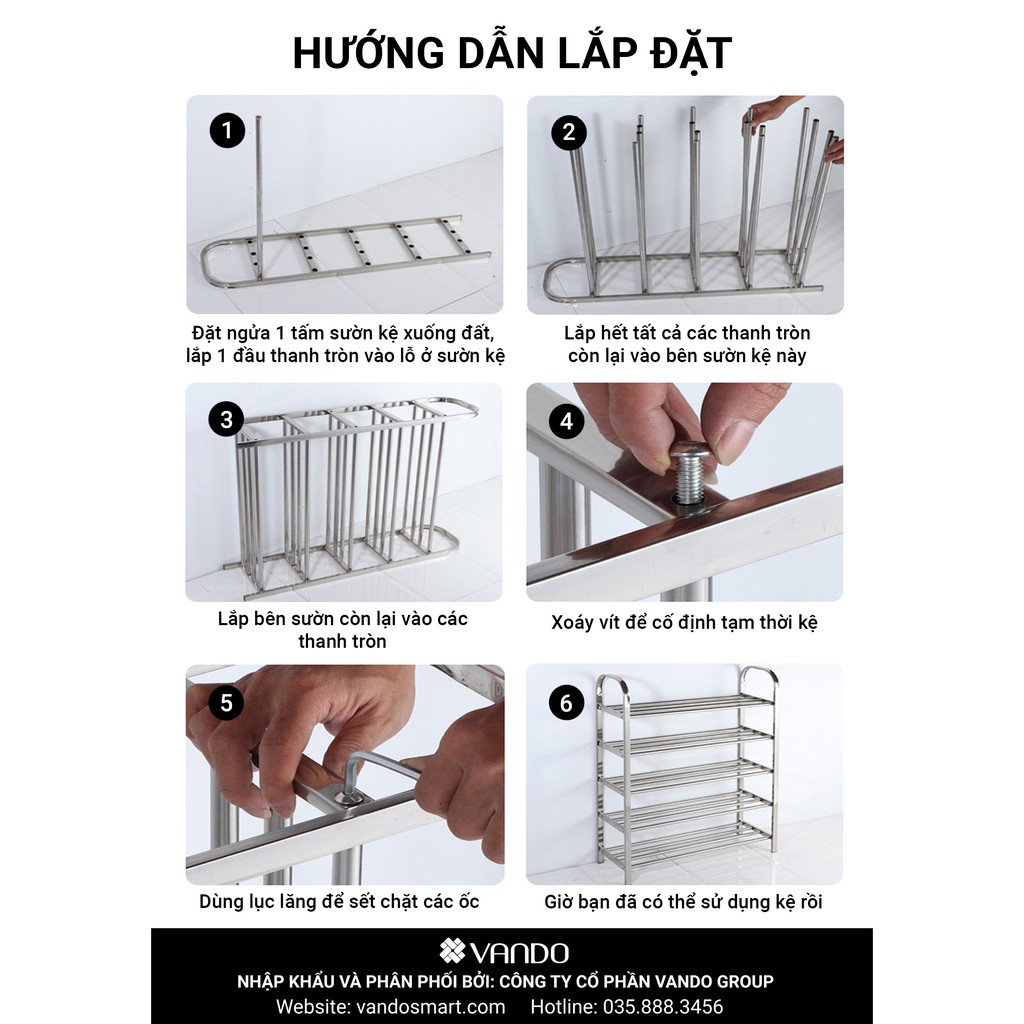 [𝗙𝗿𝗲𝗲𝘀𝗵𝗶𝗽] Kệ để giày dép 3,4,5, 6 tầng khung inox cao cấp, dễ dàng tháo rời VANDO