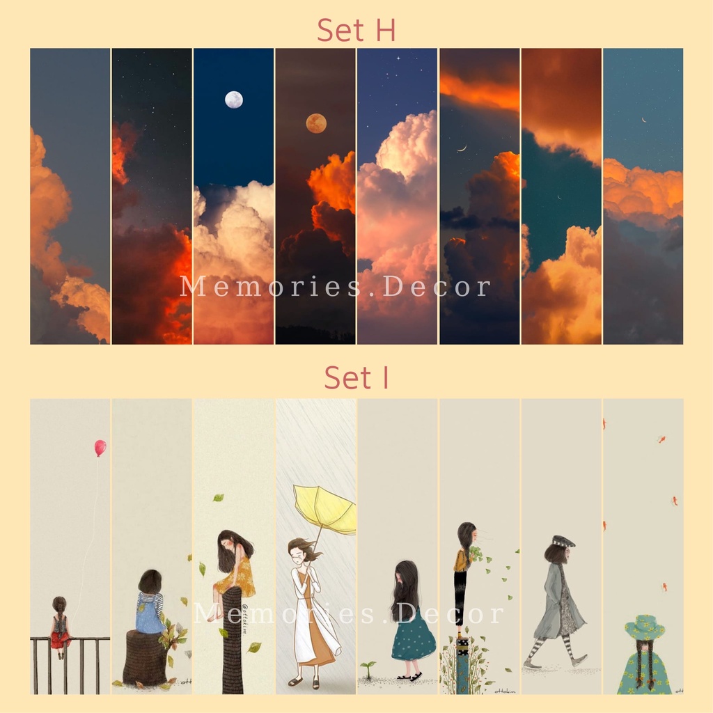 Book Mark Kẹp Sách Giấy Cứng có Ép Plastic, Set 8 Tấm Đánh Dấu Sách Họa Tiết Cực Xinh