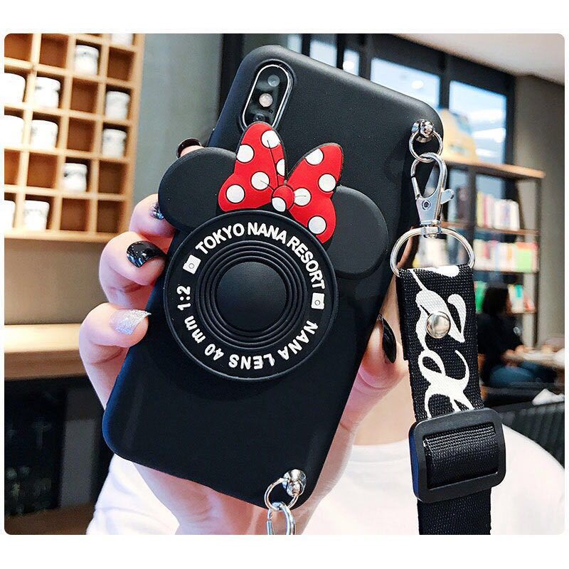 Ốp điện thoại họa tiết Minnie hoạt hình có dây đeo cho IPhone 12 Mini 11 Pro Max XR X XS Max 6 6S 7 8 Plus 4 4S 5 5S SE 2020