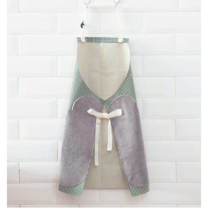 Tạp dề nấu ăn chống nước kẻ sọc kèm khăn lau tay bên hông, Tạp dề Hàn Quốc chống thấm nước có túi tiệ lợi