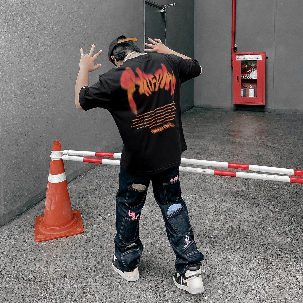 Áo Thun Màu Đen In Chữ Platform Chất Liệu 100% Cotton Form Rộng Thoải Mái Unisex Nam Nữ