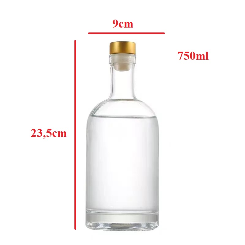 [HÀNG LOẠI 1] Chai Thủy Tinh Đựng Rượu Vodka 750ml Trong Suốt, Dày 5 li– VK75 - Vỏ Chai Rượu 750ml - Topbanchaynhat