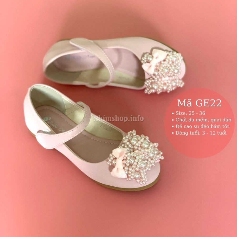 Giày búp bê bé gái - giày công chúa 2 màu trắng hồng da mềm điệu đà duyên dáng cho bé gái 3 - 12 tuổi GE22