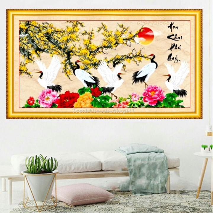 Tranh đính đá Mai khai phú quý 90*50cm LV096 - tự đính