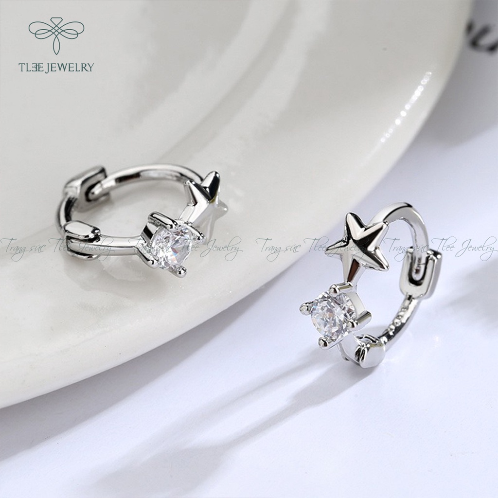 Khuyên tai nữ bạc TLEE tròn chốt bấm hình sao xinh xắn NCJ B0172