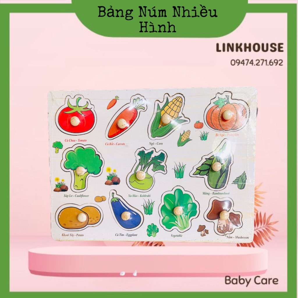 Đồ chơi bảng ghép hình núm gỗ Bảng gỗ có núm cho bé loại to đẹp