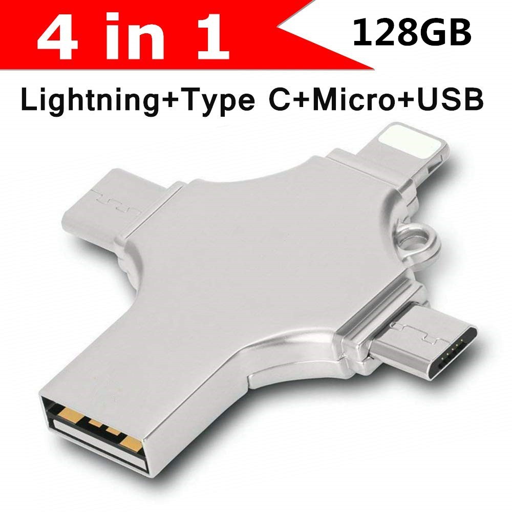 USB lưu trữ ngoài dung lượng 128Gb cho máy iPhone 6 7 6s Plus 5s 5c 5 4 trong 1 tiện dụng